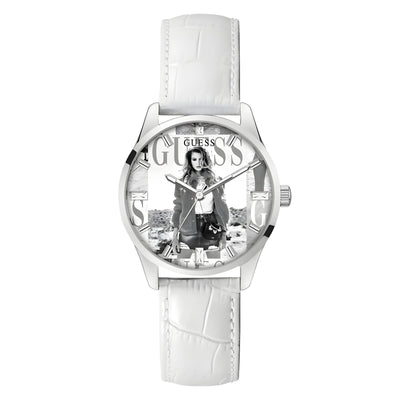 Guess White Leather Dress Watch