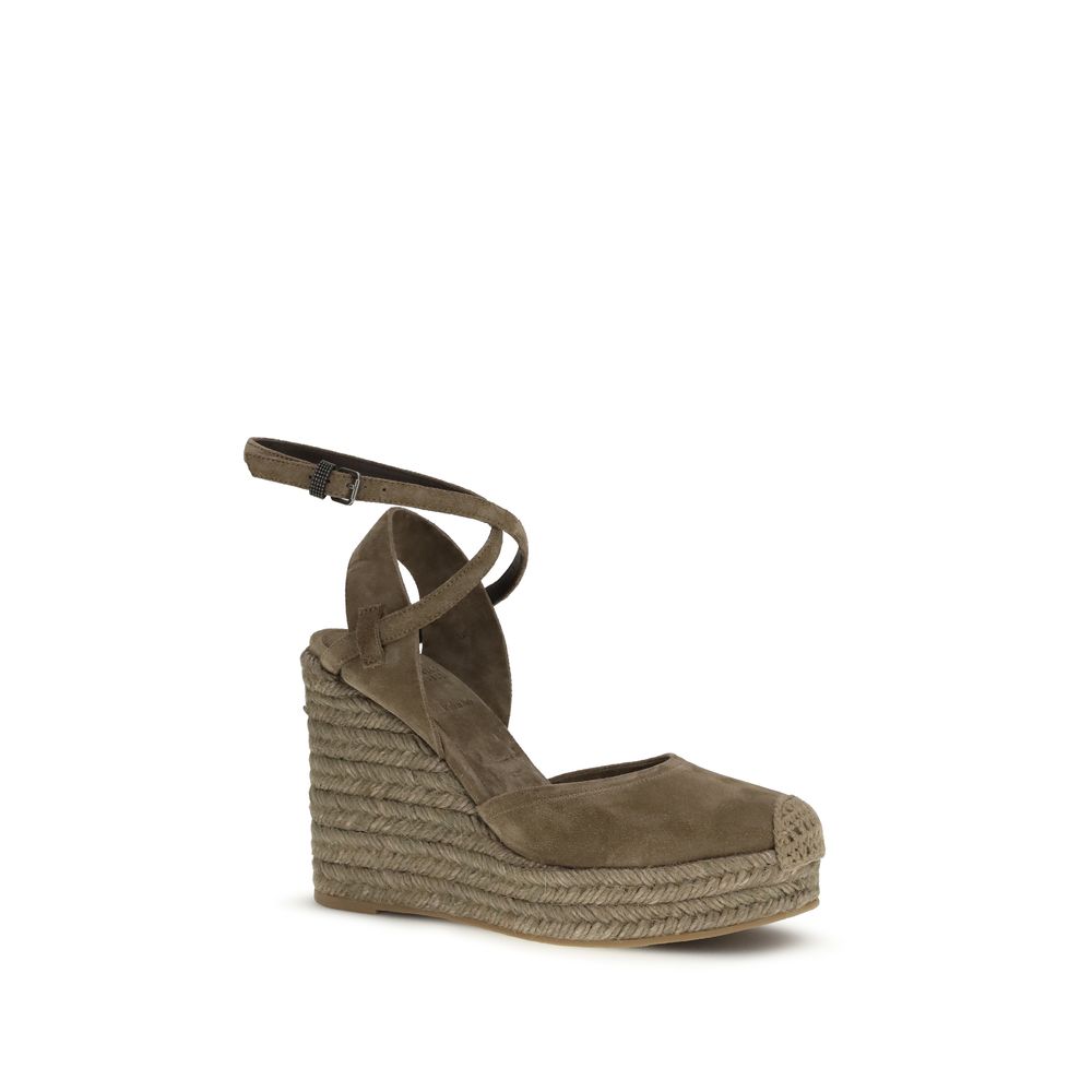 Espadrilles en cuir de veau beige Bos Taurus Brunello Cucinelli