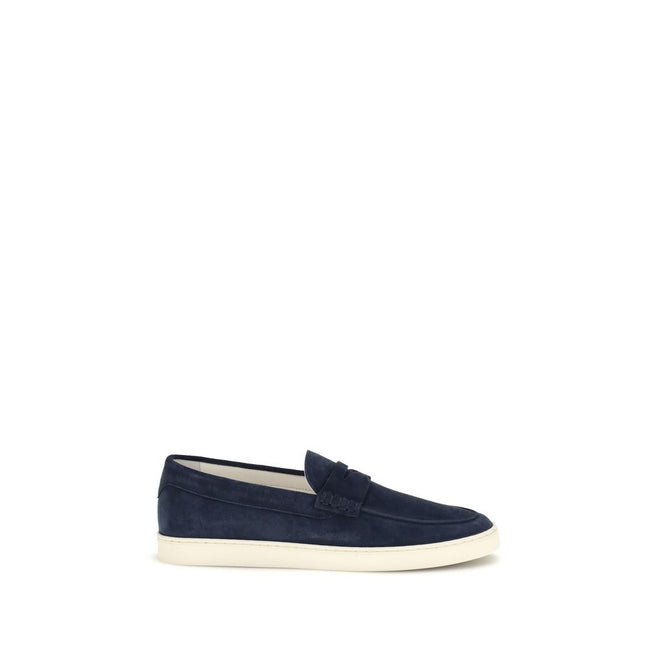 Brunello Cucinelli Blue Calf Leather Slip-On Loafers