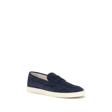 Brunello Cucinelli Blue Calf Leather Slip-On Loafers