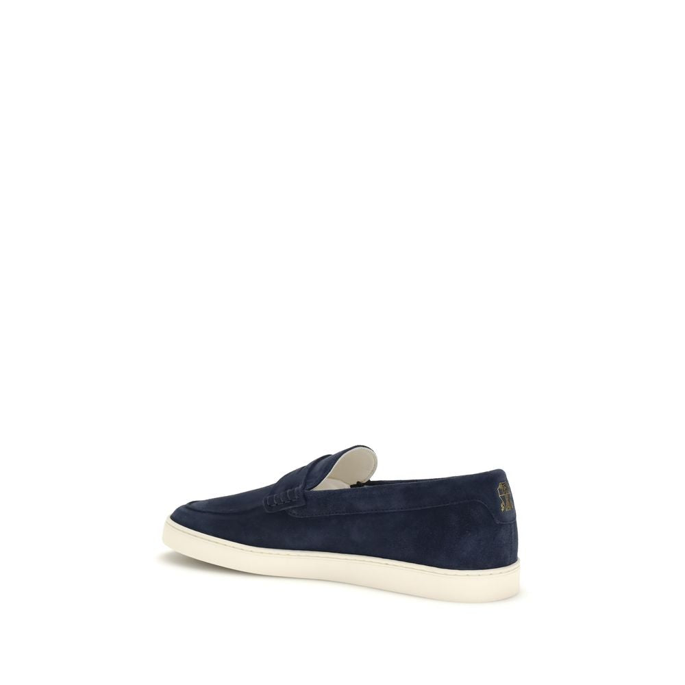 Brunello Cucinelli Blue Calf Leather Slip-On Loafers