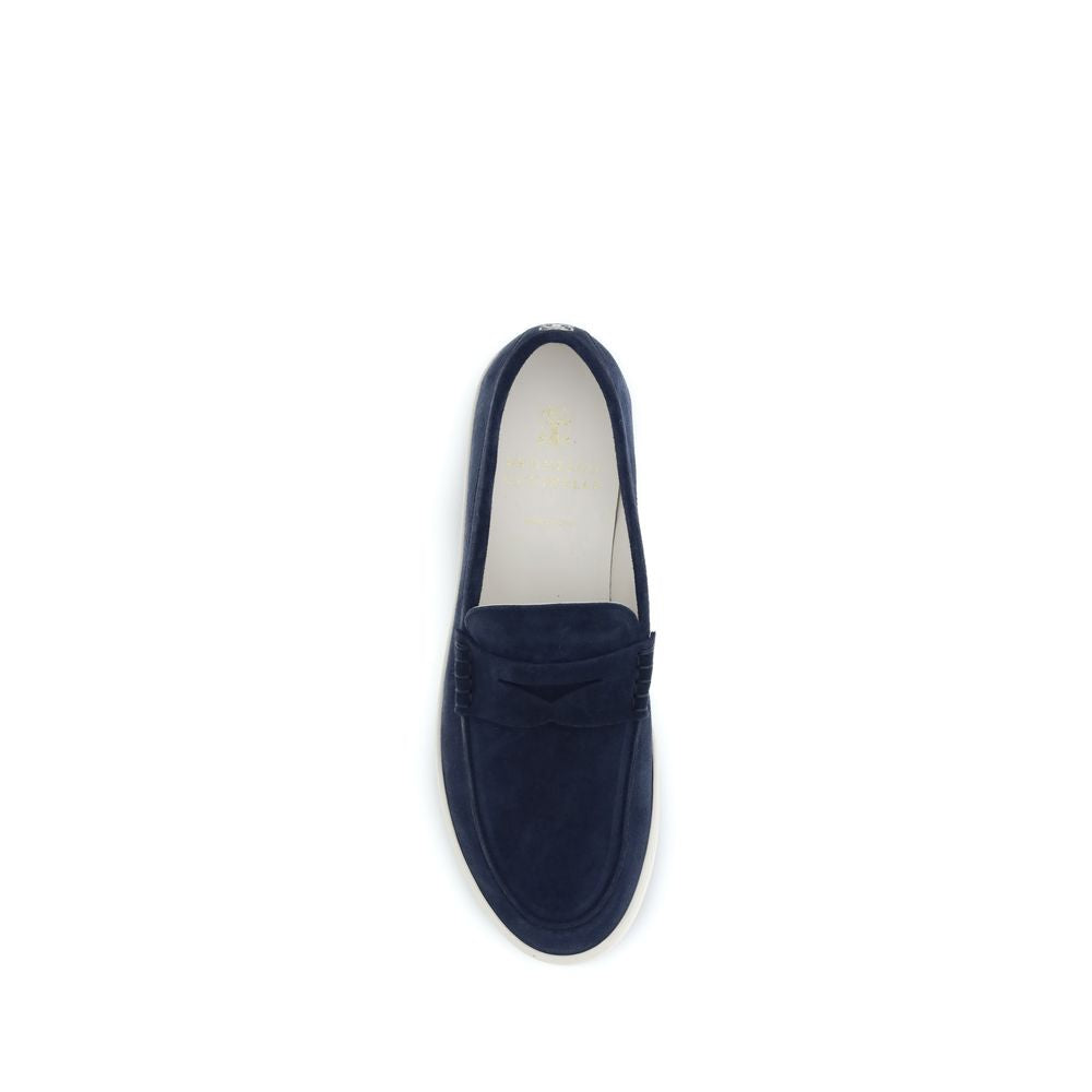 Brunello Cucinelli Blue Calf Leather Slip-On Loafers