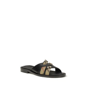 Sandali piatti Burberry in pelle di vitello nera Bos Taurus