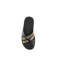 Sandali piatti Burberry in pelle di vitello nera Bos Taurus