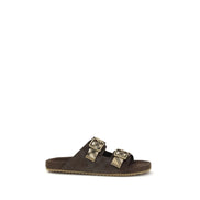 Sandali piatti Burberry in pelle di vitello marrone Bos Taurus