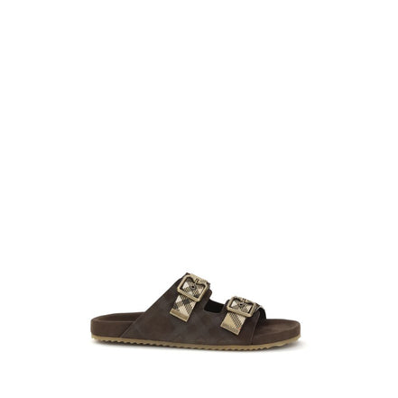 Sandali piatti Burberry in pelle di vitello marrone Bos Taurus