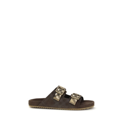 Sandali piatti Burberry in pelle di vitello marrone Bos Taurus