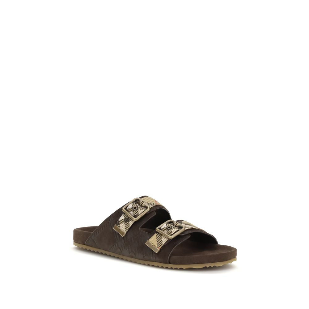 Sandali piatti Burberry in pelle di vitello marrone Bos Taurus
