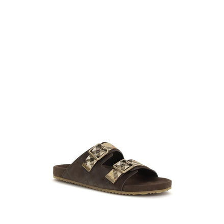 Sandali piatti Burberry in pelle di vitello marrone Bos Taurus