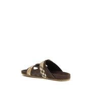 Sandali piatti Burberry in pelle di vitello marrone Bos Taurus