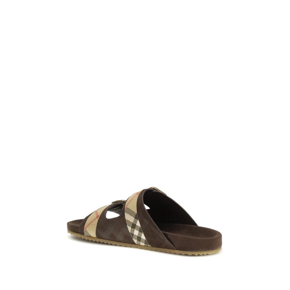 Sandali piatti Burberry in pelle di vitello marrone Bos Taurus
