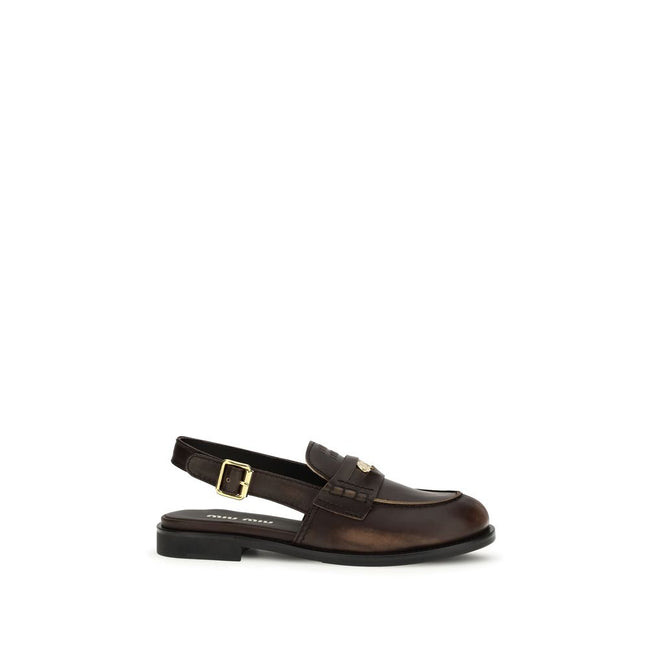 Miu Miu Brown Calf Leather Slip-On Loafers