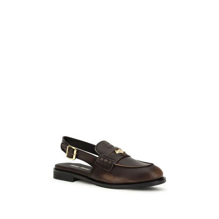 Miu Miu Brown Calf Leather Slip-On Loafers