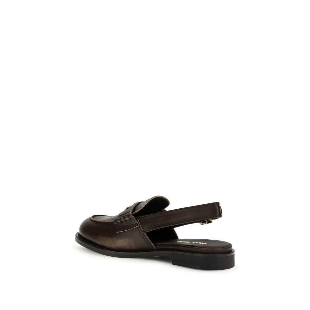 Miu Miu Brown Calf Leather Slip-On Loafers