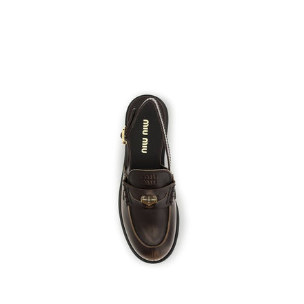 Miu Miu Brown Calf Leather Slip-On Loafers