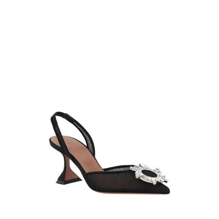 Amina Muaddi Black Nylon High Heel Pumps