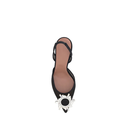 Amina Muaddi Black Nylon High Heel Pumps