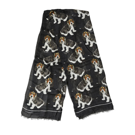 Dolce & Gabbana Black Dog Print Modal Wool Wrap Foulard 178cm X 63cm Scarf