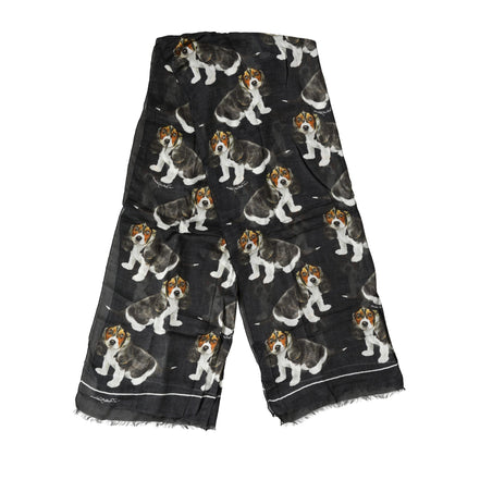 Dolce & Gabbana Black Dog Print Modal Wool Wrap Foulard 178cm X 63cm Scarf