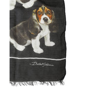 Dolce & Gabbana Black Dog Print Modal Wool Wrap Foulard 178cm X 63cm Scarf