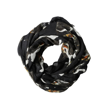 Dolce & Gabbana Black Dog Print Modal Wool Wrap Foulard 178cm X 63cm Scarf