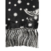 Dolce & Gabbana Black Silk Sun Moon Star Fringe Foulard 178cm X 33cm Scarf