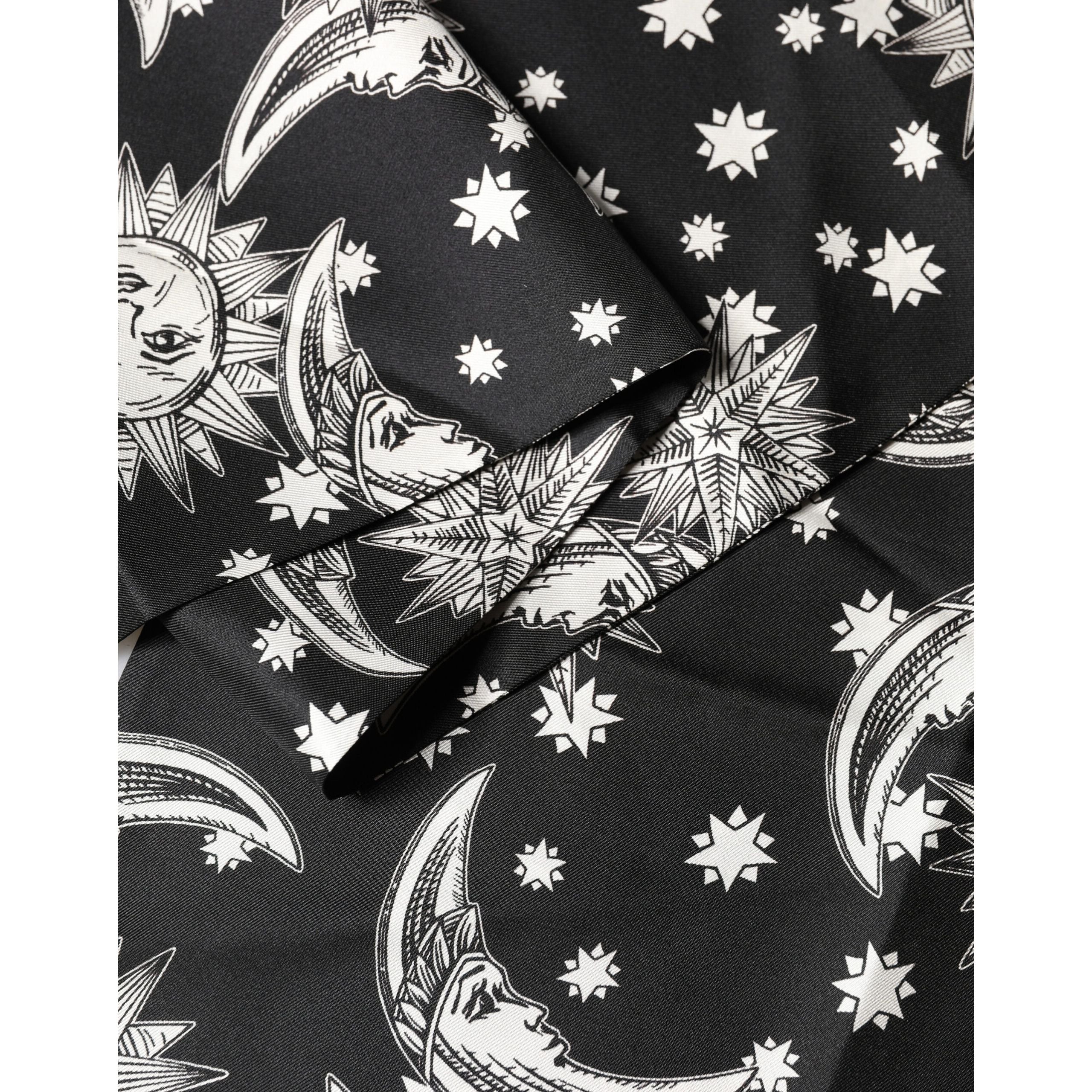 Dolce & Gabbana Black Silk Sun Moon Star Fringe Foulard 178cm X 33cm Scarf