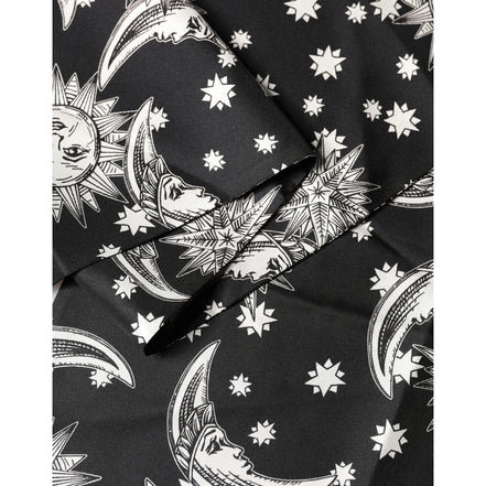Dolce & Gabbana Black Silk Sun Moon Star Fringe Foulard 178cm X 33cm Scarf