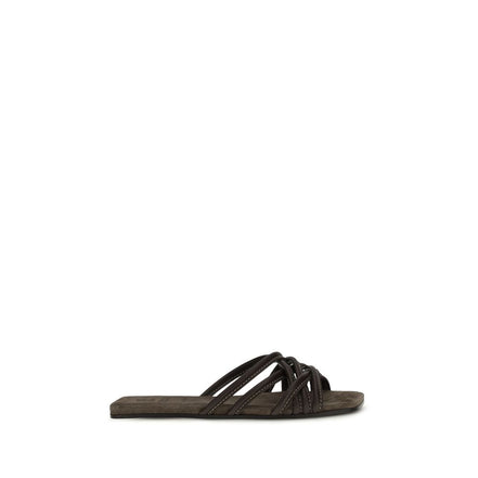 Brunello Cucinelli Sandales plates en veau marron Bos Taurus