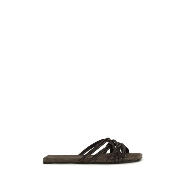 Brunello Cucinelli Sandales plates en veau marron Bos Taurus