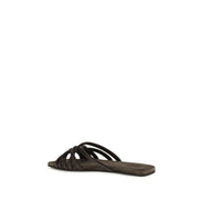 Brunello Cucinelli Sandales plates en veau marron Bos Taurus
