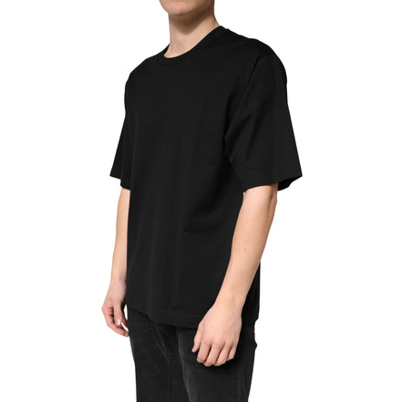 T-Shirt Girocollo a Maniche Corte in Cotone Nera Dolce & Gabbana