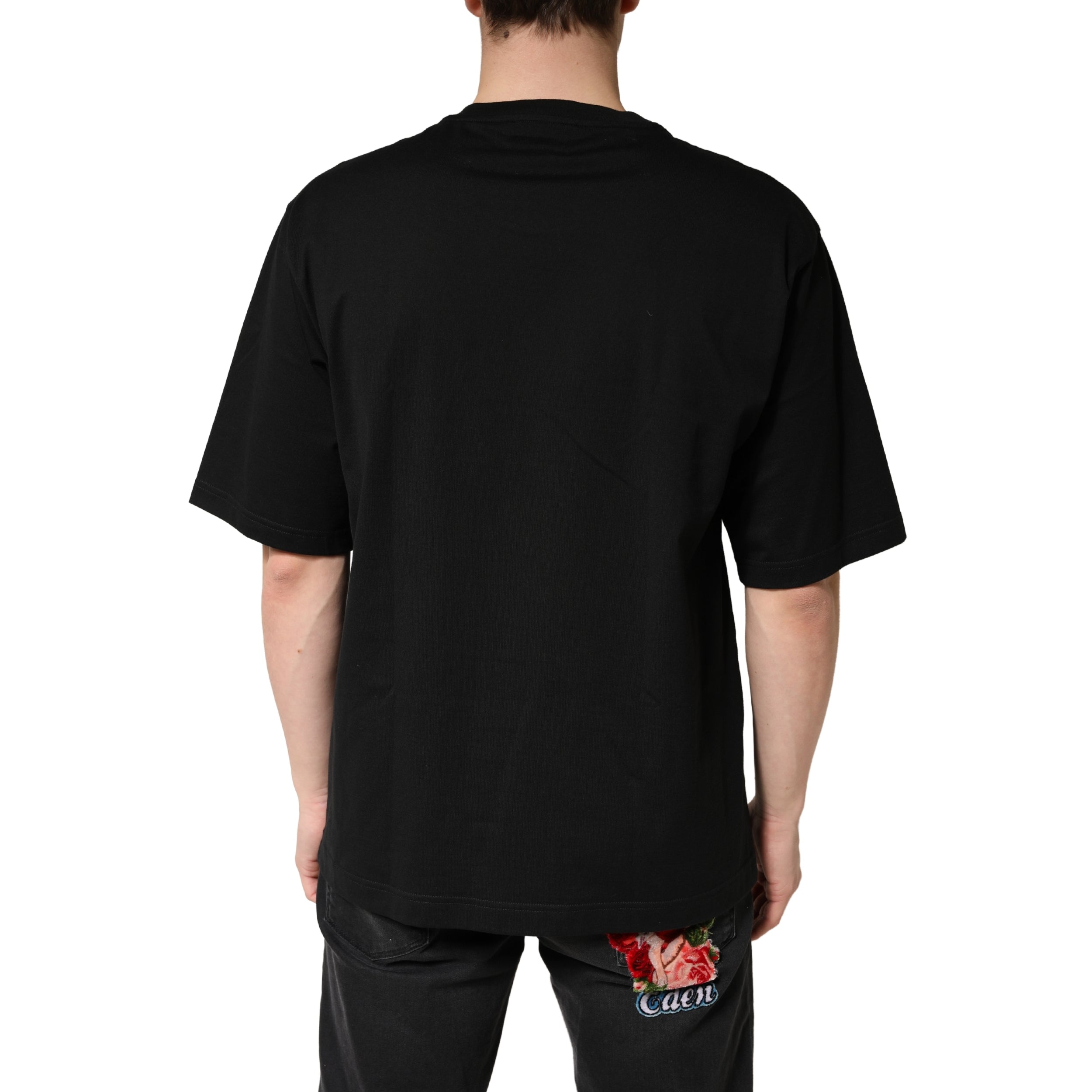 T-Shirt Girocollo a Maniche Corte in Cotone Nera Dolce & Gabbana