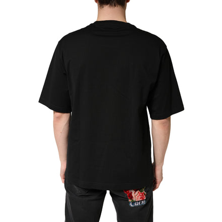 T-Shirt Girocollo a Maniche Corte in Cotone Nera Dolce & Gabbana