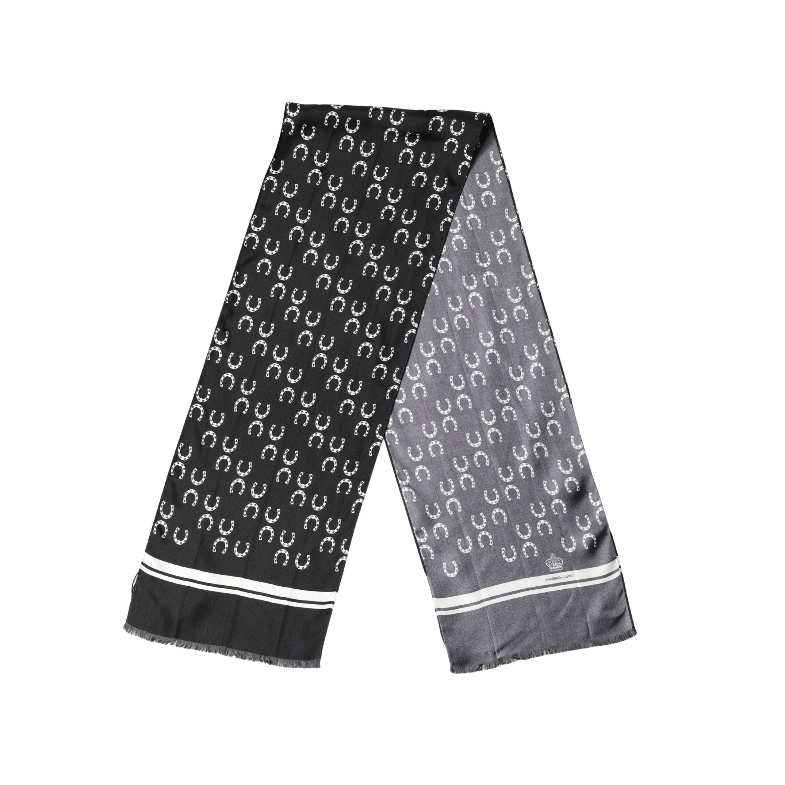 Dolce & Gabbana Black Horseshoe Silk Neck Foulard 136cm x 23cm Men's Scarf