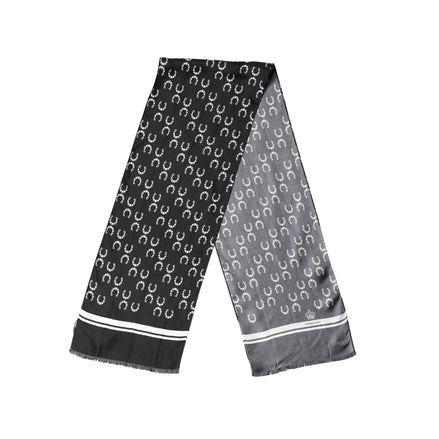 Dolce & Gabbana Black Horseshoe Silk Neck Foulard 136cm x 23cm Men's Scarf