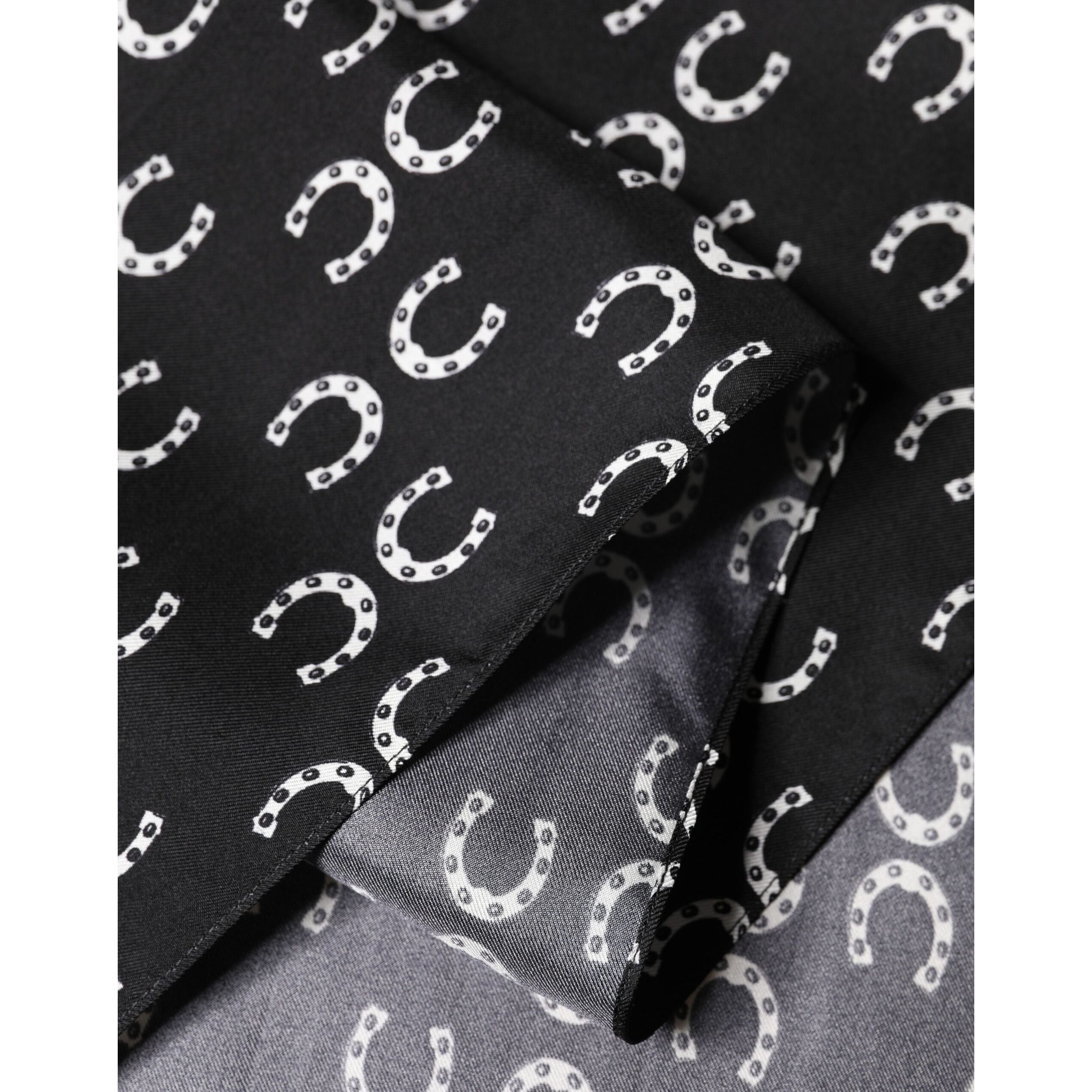 Dolce & Gabbana Black Horseshoe Silk Neck Foulard 136cm x 23cm Men's Scarf