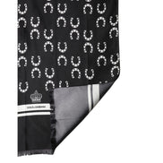 Dolce & Gabbana Black Horseshoe Silk Neck Foulard 136cm x 23cm Men's Scarf