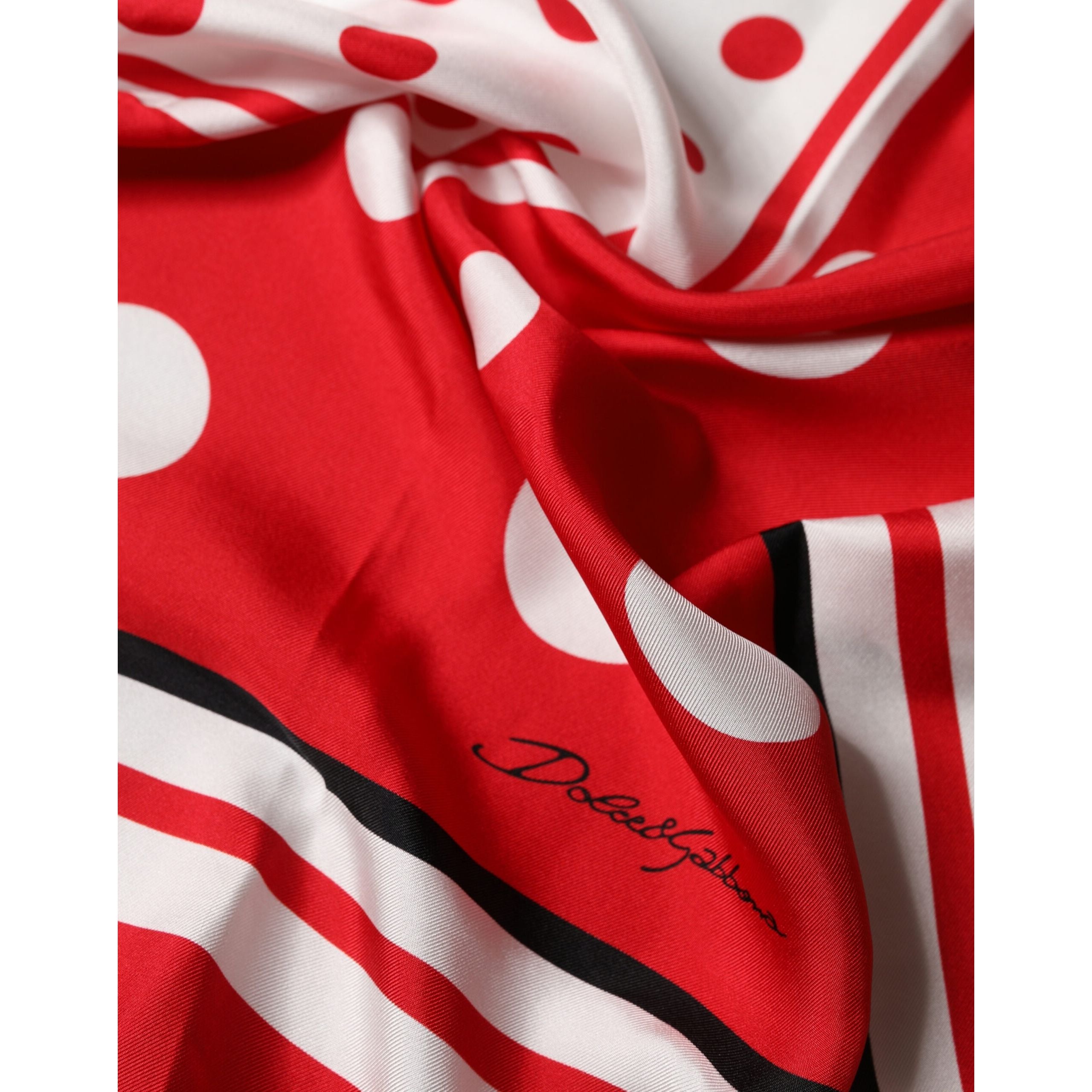 Foulard quadrato Dolce & Gabbana a pois rossi e bianchi 90 cm x 88 cm