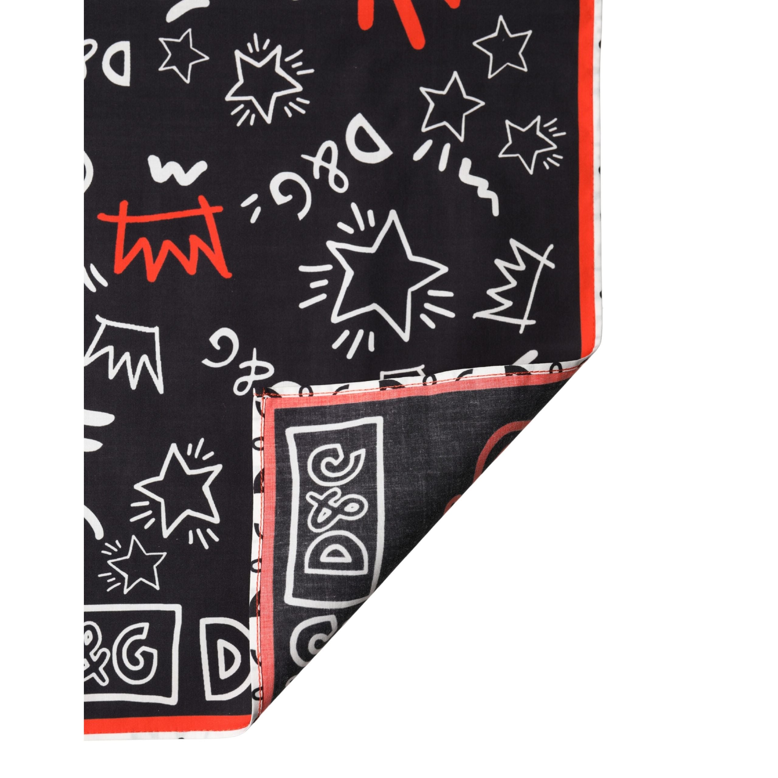 Écharpe Foulard Dolce & Gabbana Coton Noir Blanc Rouge DG Couronne 47cm x 46cm