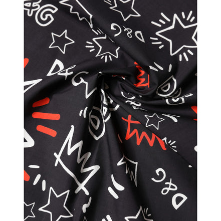 Écharpe Foulard Dolce & Gabbana Coton Noir Blanc Rouge DG Couronne 47cm x 46cm