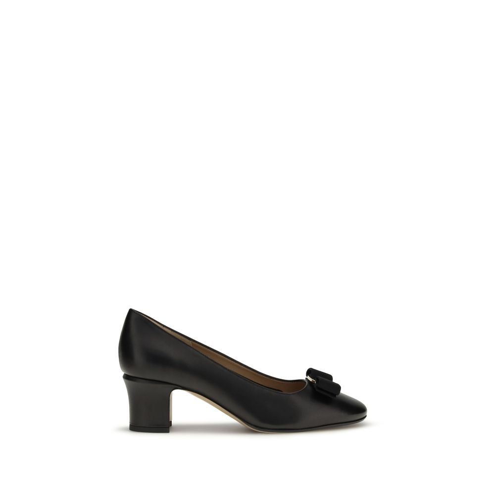Ferragamo Black Mid Heel Pumps