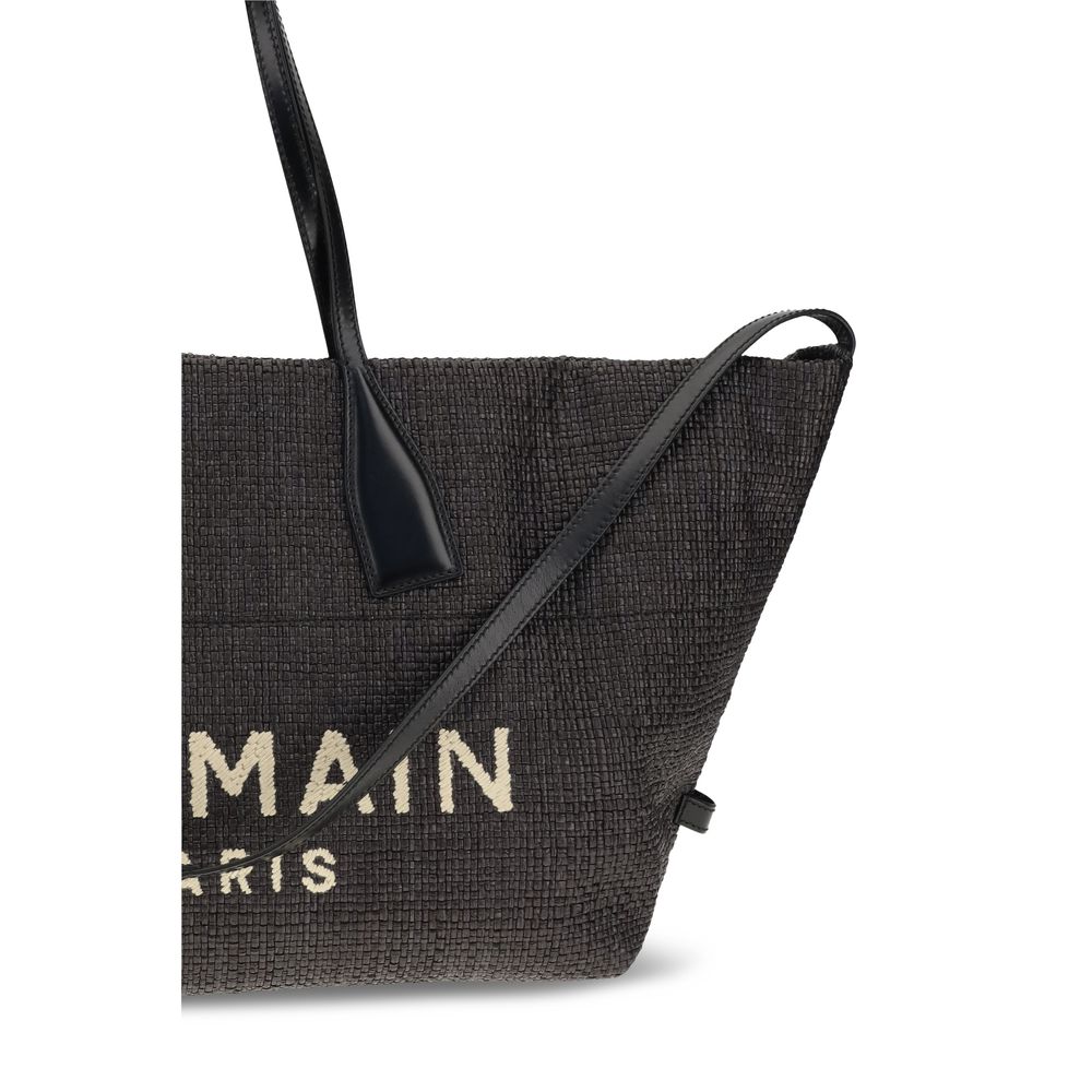 Sac porté épaule Balmain en raphia noir