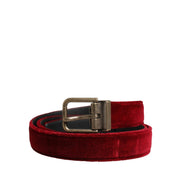 Cintura con fibbia in metallo in velluto di cotone bordeaux da uomo Dolce & Gabbana