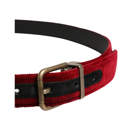 Cintura con fibbia in metallo in velluto di cotone bordeaux da uomo Dolce & Gabbana