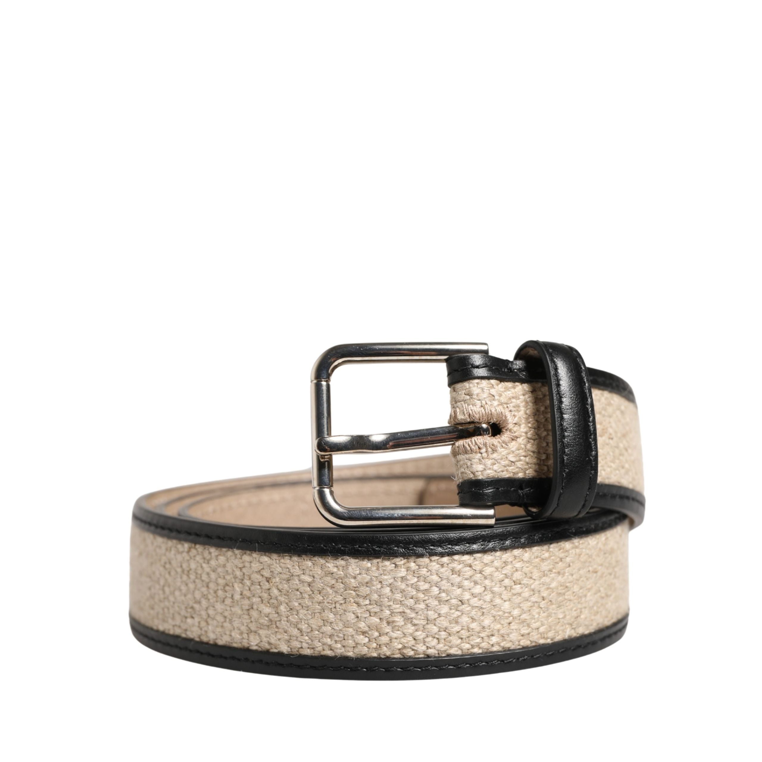 Dolce & Gabbana Beige Woven Leather Metal Buckle Belt