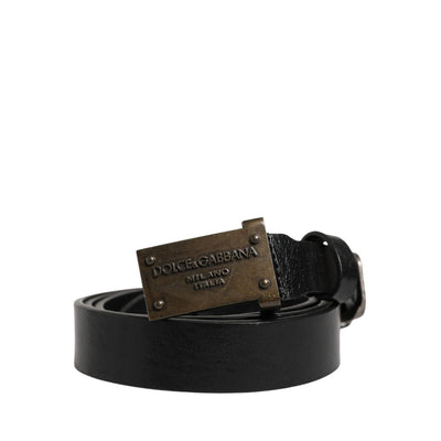 Dolce & Gabbana Uomo Cintura Classica Nera in Pelle con Fibbia con Logo