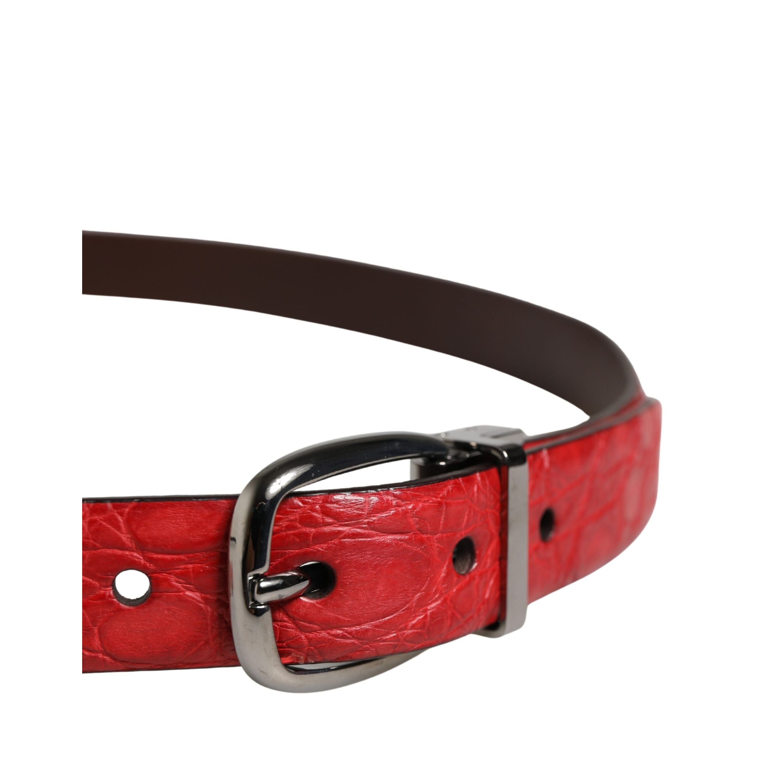 Ceinture Dolce & Gabbana pour homme en cuir exotique rouge à boucle métallique