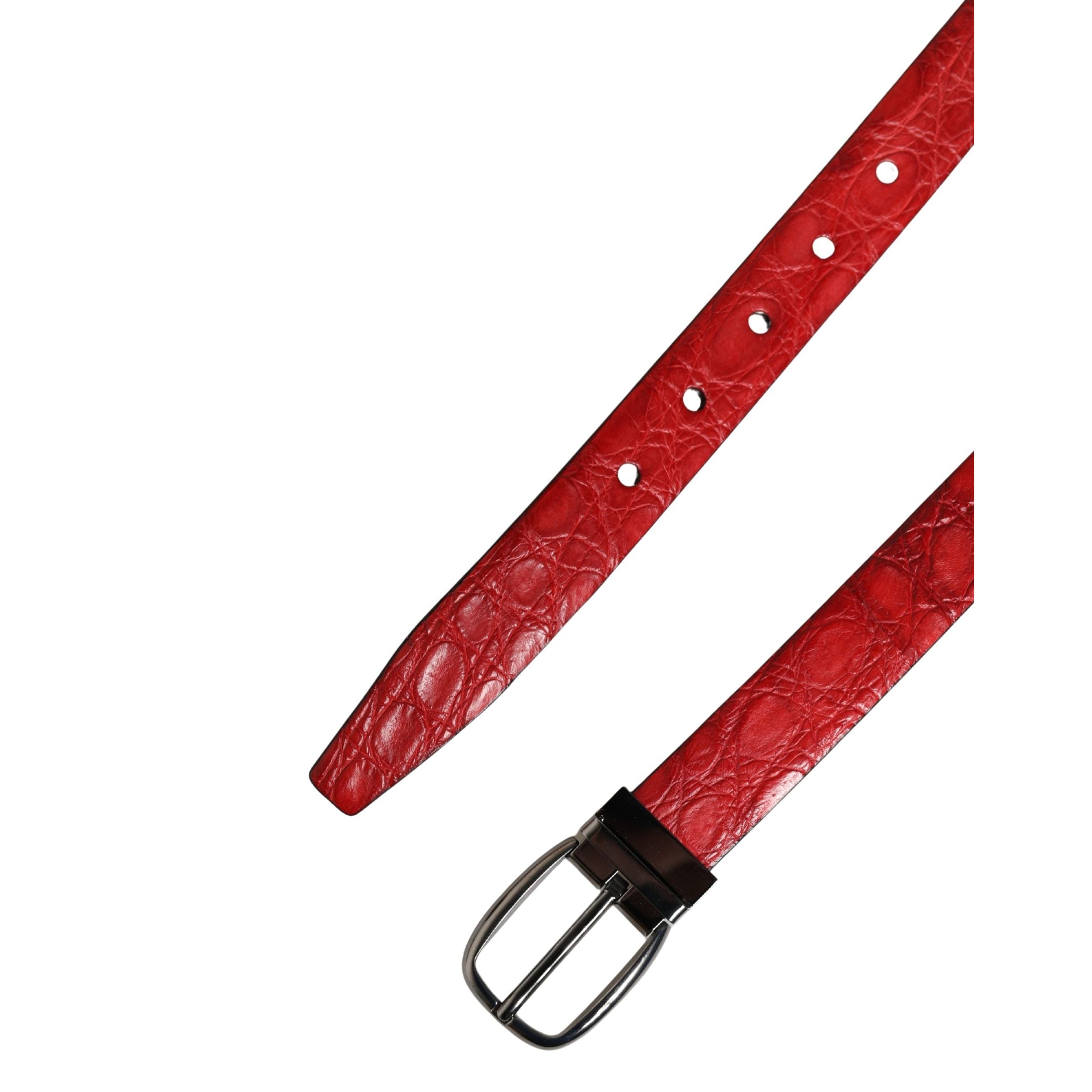 Ceinture Dolce & Gabbana pour homme en cuir exotique rouge à boucle métallique