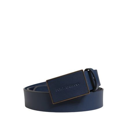 Cintura Dolce & Gabbana da uomo in pelle di vitello blu con fibbia in metallo e logo